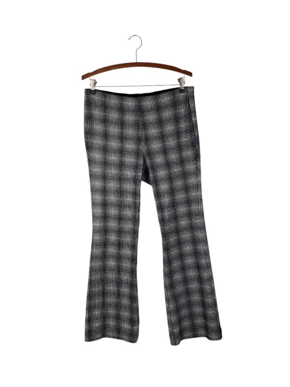 Anthropologie Maeve Plaid Bootcut Pull On Pants Black White Stretch Womens M